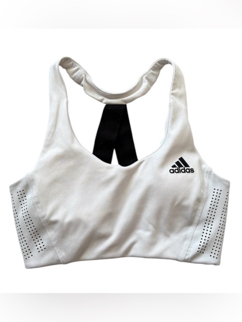 adidas White Sports Bra with Black Crisscross Straps